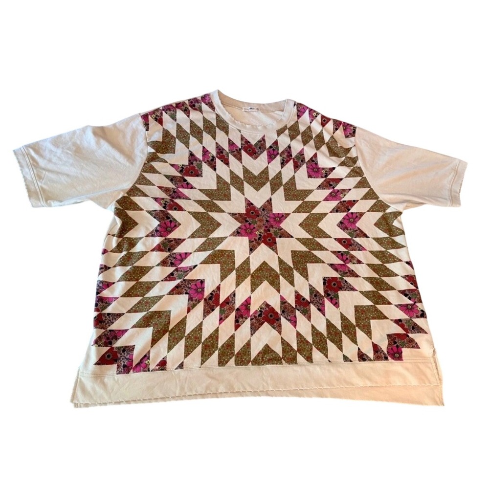 Natural Life Patchwork Quilt Print Tee Folk Art Cottagecore Boho Oversized